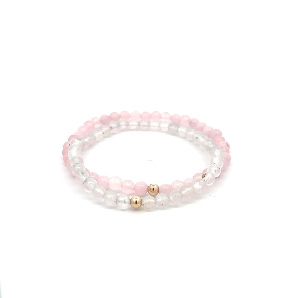 Moonstone Rose Quartz Gemstone Stretch Bracelet With 14k Gold Accent Bead Hand 110$